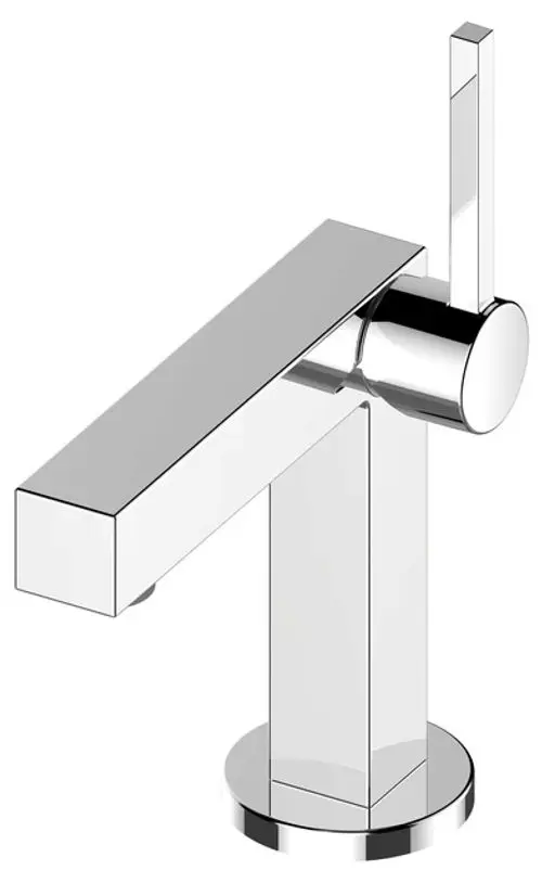 Chromfarbener Wasserhahn mit modernem Design, rechteckigem Auslauf und schmalem Hebel, ideal für stilvolle Badezimmer.